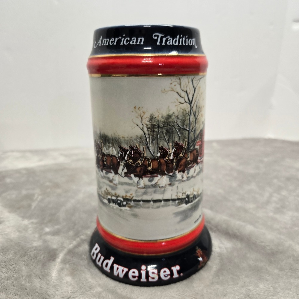 Budweiser 1990 An American Tradition Holiday Beer Stein Clydesdales Ceramarte